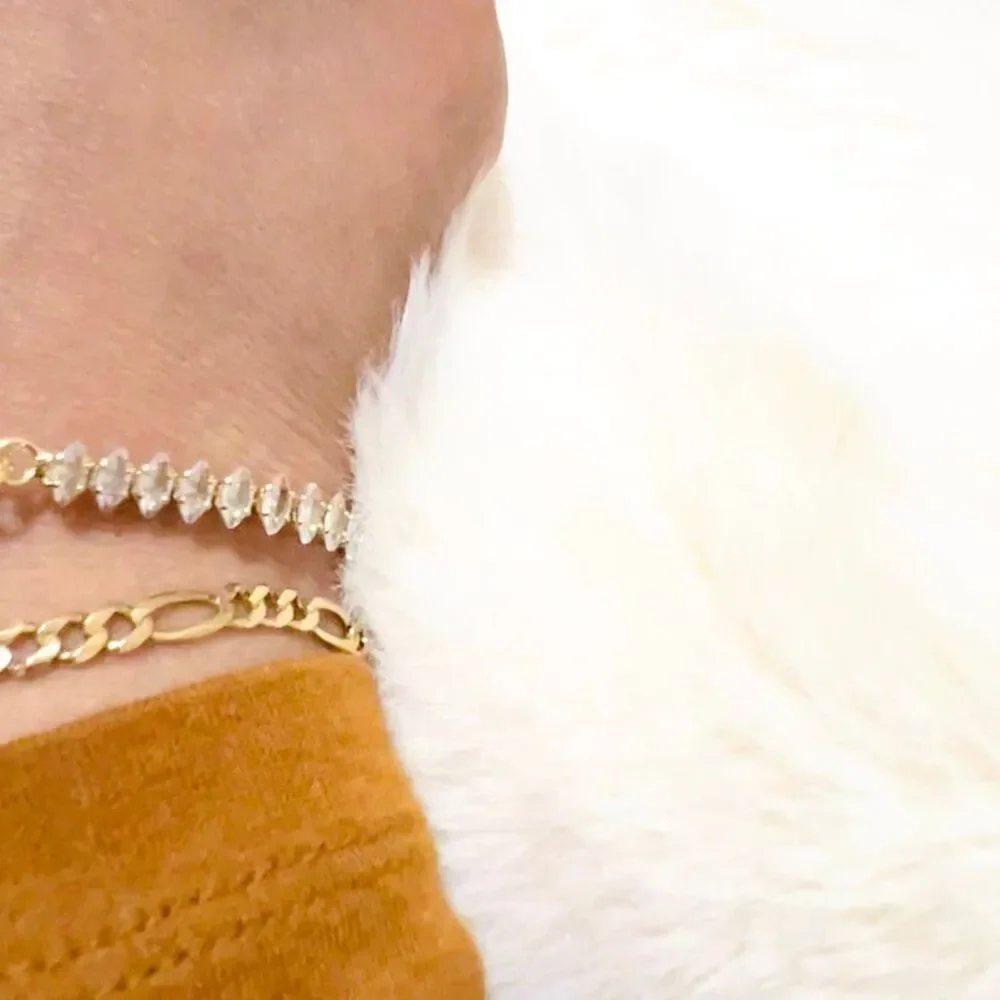 18k Gold filled “ Found her” Pearl bracelet with Marquise CZ paper clip chain